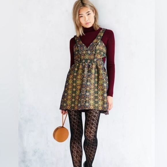 NWT Ecote Urban Outfitters Metallic Catherdal Party Mini Dress Size 6 - Picture 2 of 16